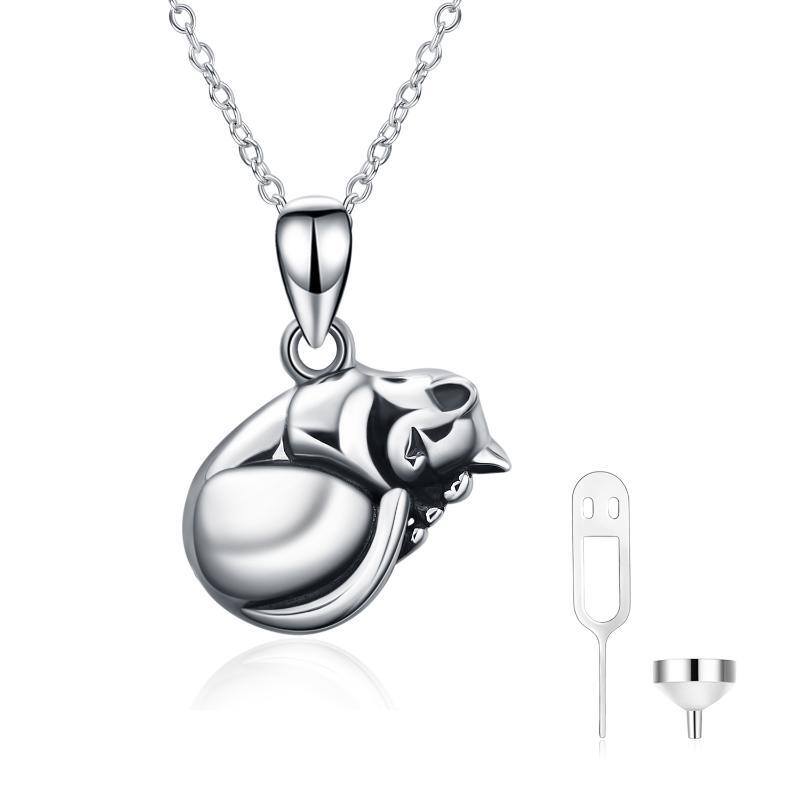 Sterling Silver Sleeping Cat Urn Necklace for Ashes-1