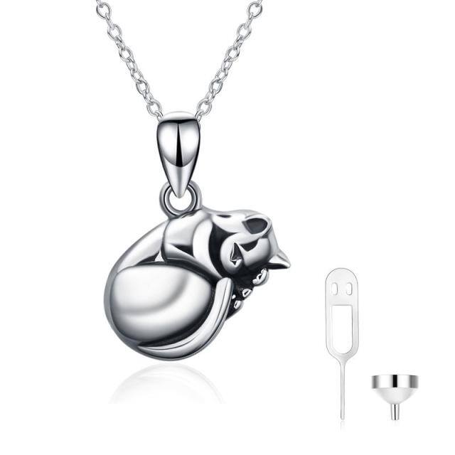 Sterling Silver Sleeping Cat Urn Necklace for Ashes-0