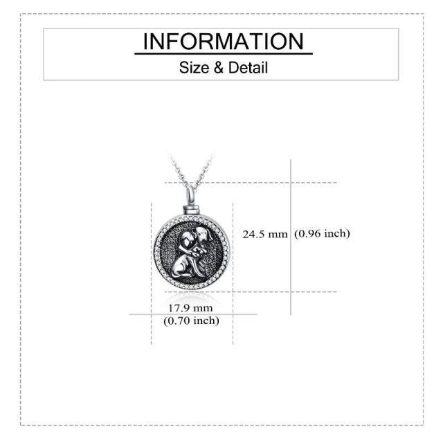 Sterling Silver Circular Shaped Cubic Zirconia Dog Urn Necklace for Ashes-4