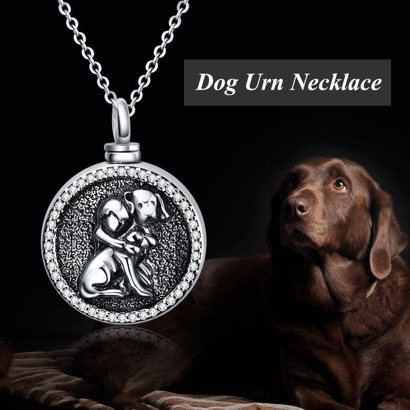 Sterling Silver Circular Shaped Cubic Zirconia Dog Urn Necklace for Ashes-6