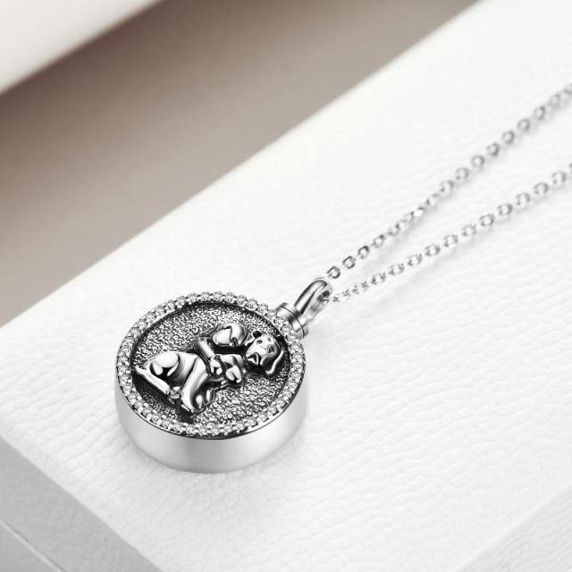 Sterling Silver Circular Shaped Cubic Zirconia Dog Urn Necklace for Ashes-2
