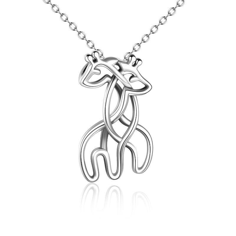 Sterling Silver Couple Giraffe Pendant Necklace for Lovers-1