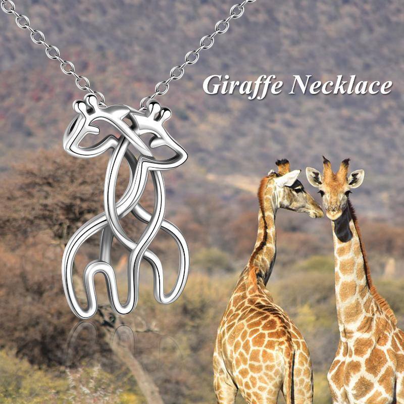 Sterling Silver Couple Giraffe Pendant Necklace for Lovers-6