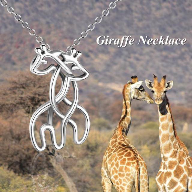 Sterling Silver Couple Giraffe Pendant Necklace for Lovers-5
