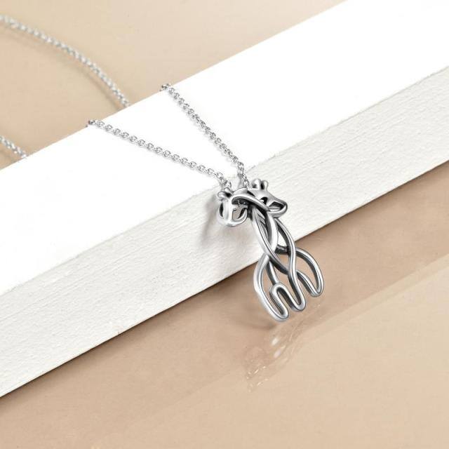 Sterling Silver Couple Giraffe Pendant Necklace for Lovers-3