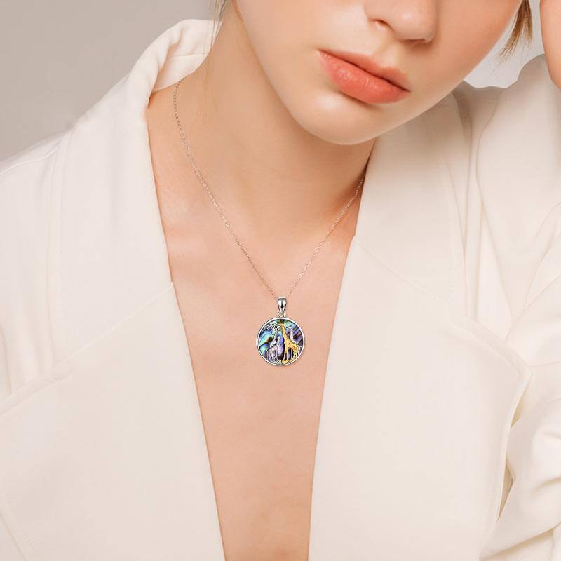 Sterling Silver Two-tone Abalone Shellfish Giraffe Pendant Necklace for Women Men-2
