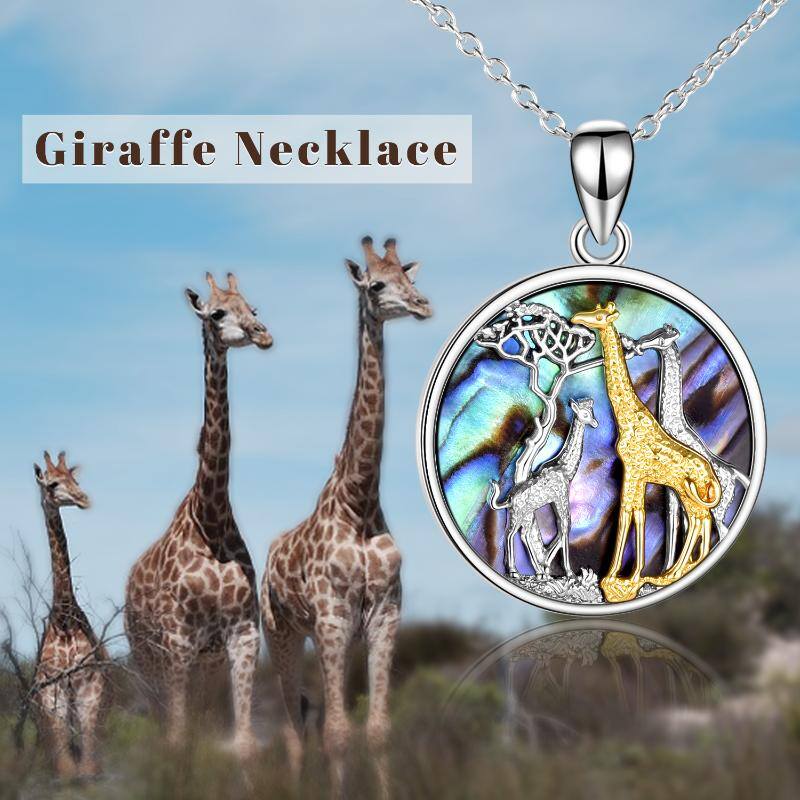 Sterling Silver Two-tone Abalone Shellfish Giraffe Pendant Necklace for Women Men-6