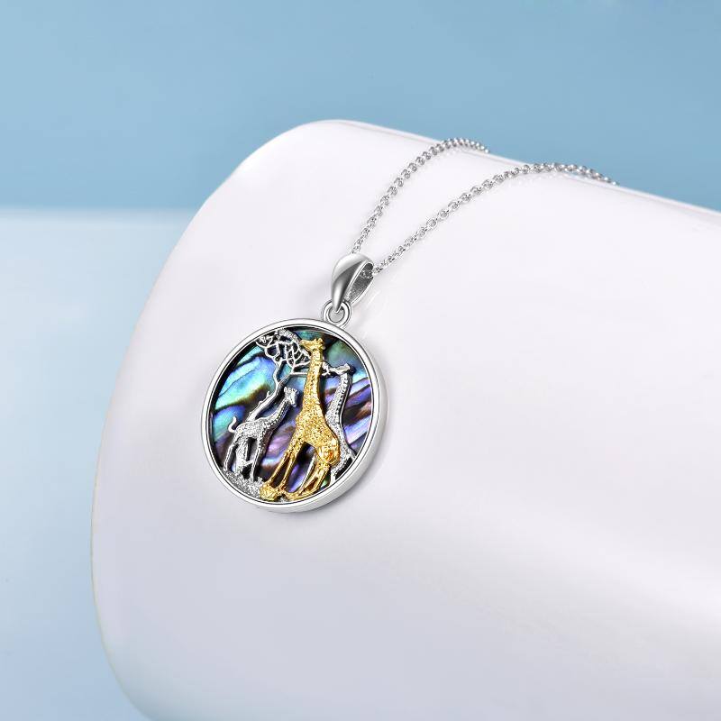 Sterling Silver Two-tone Abalone Shellfish Giraffe Pendant Necklace for Women Men-4