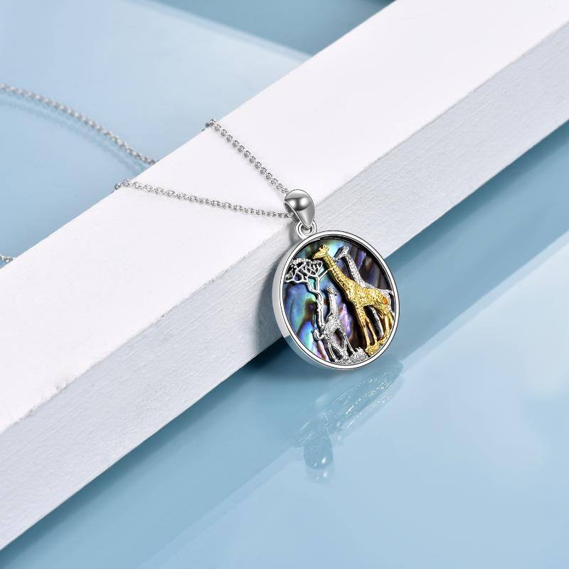 Sterling Silver Two-tone Abalone Shellfish Giraffe Pendant Necklace for Women Men-3