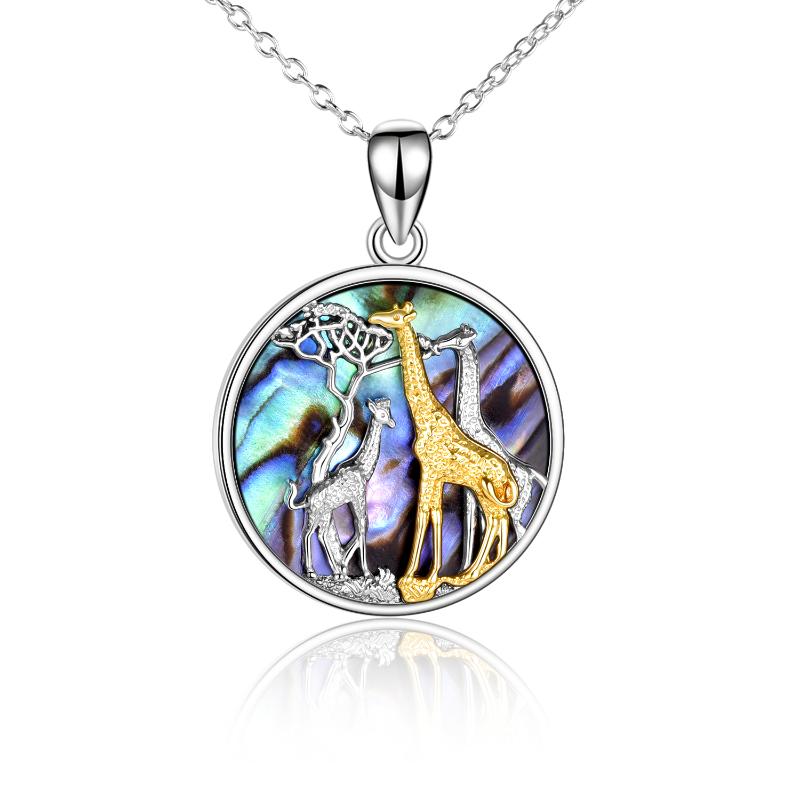 Sterling Silver Two-tone Abalone Shellfish Giraffe Pendant Necklace for Women Men-55