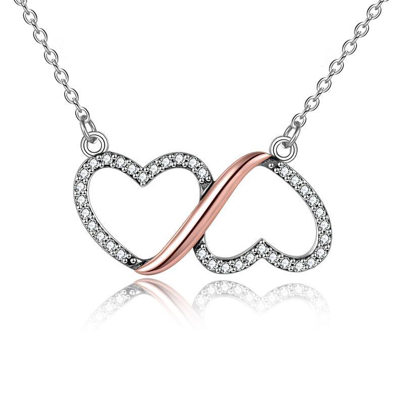 9e47aacef4f2ba479f584723a2be5586 - Sterling Silver Dainty Infinity Love Double Heart Necklace