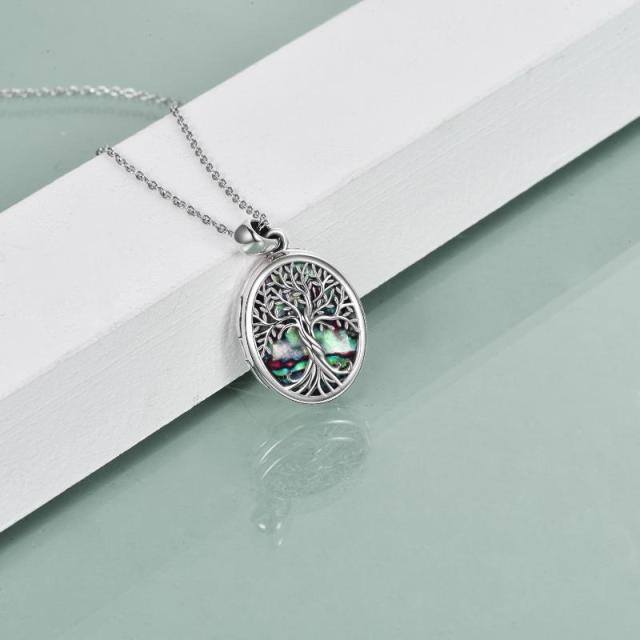 Sterling Silver Abalone Shellfish Tree Of Life Personalized Photo Locket Necklace-2
