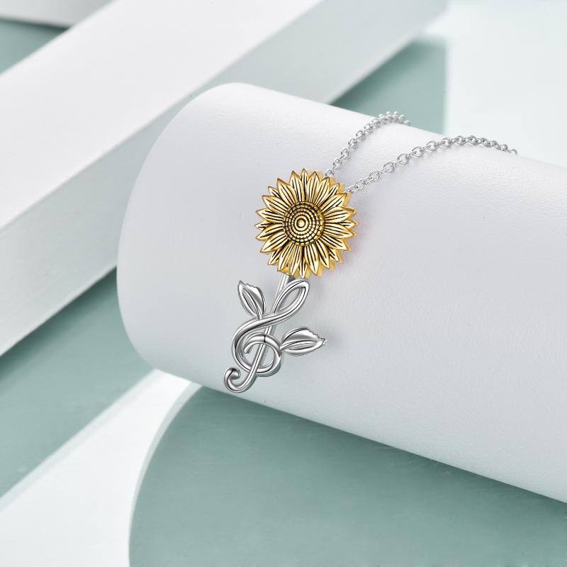S925 Sterling Silver Sunflower Necklace Musical Note