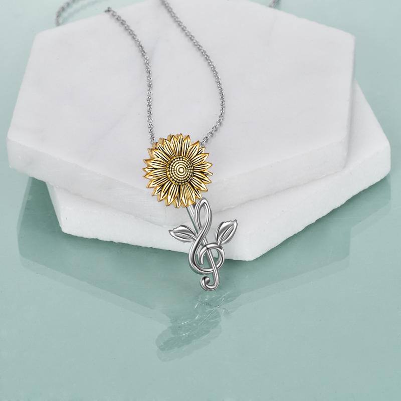 S925 Sterling Silver Sunflower Necklace Musical Note