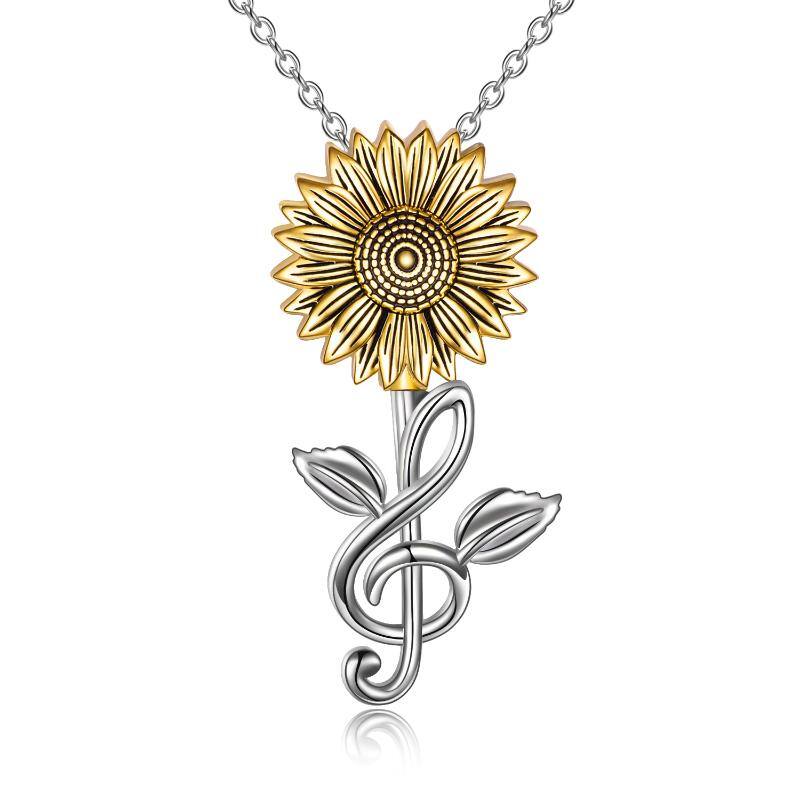 S925 Sterling Silver Sunflower Necklace Musical Note