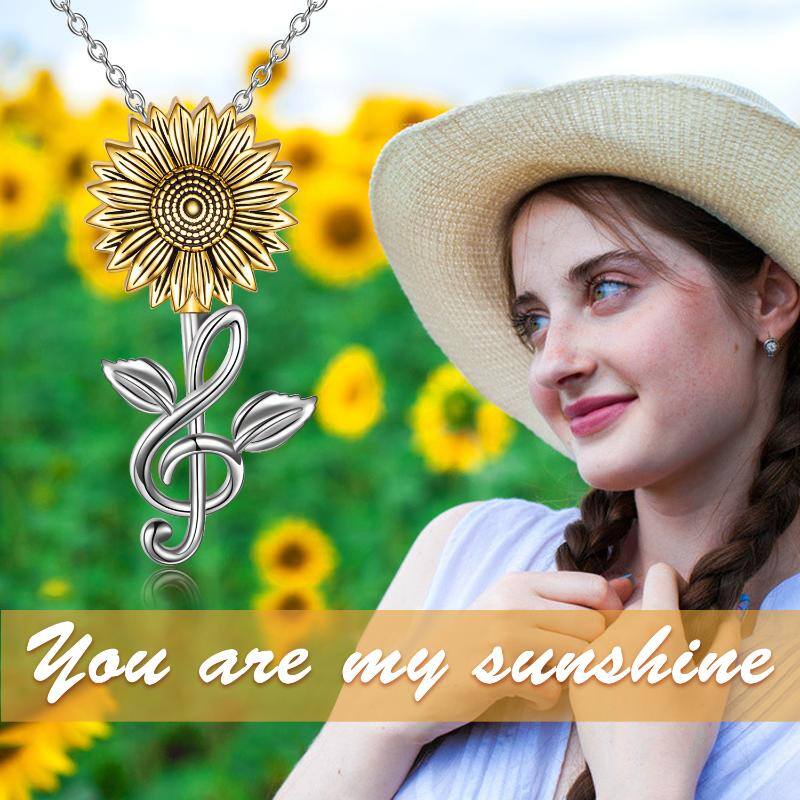 S925 Sterling Silver Sunflower Necklace Musical Note