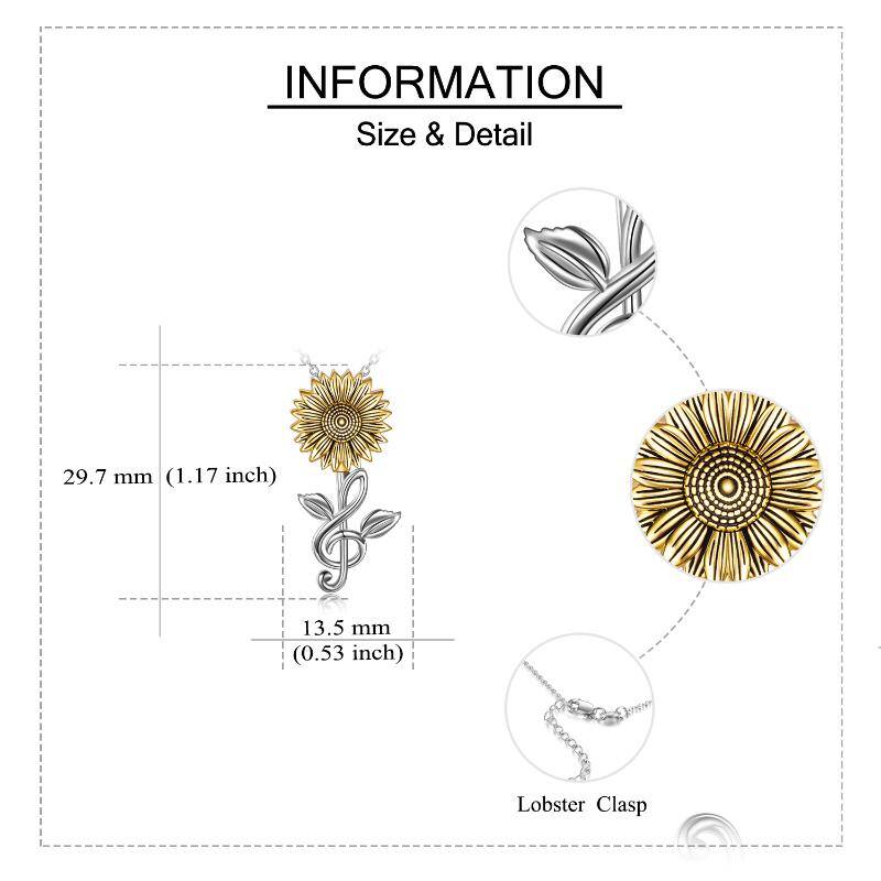 S925 Sterling Silver Sunflower Necklace Musical Note