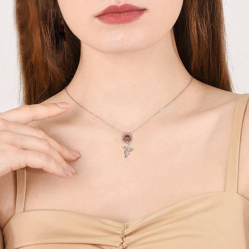 S925 Sterling Silver Sunflower Necklace Musical Note