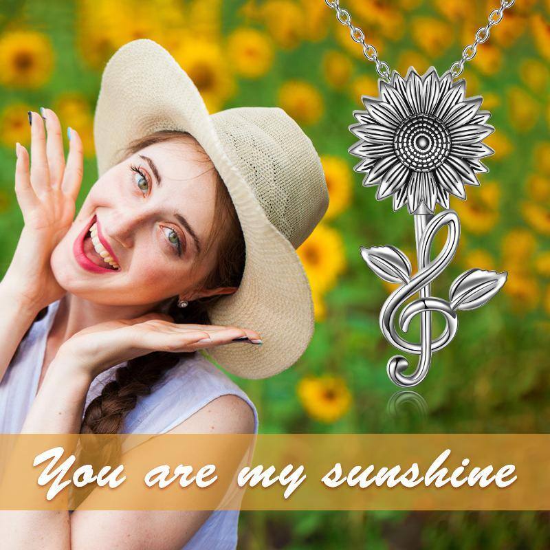 Sterling Silver Sunflower & Music Symbol Pendant Necklace-6