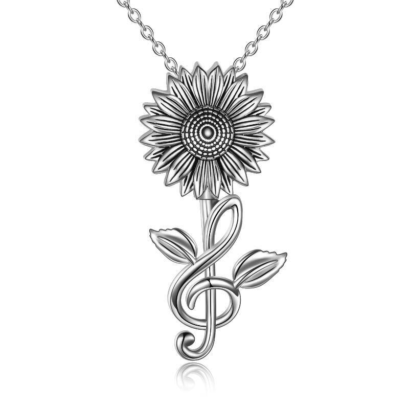 Sterling Silver Sunflower & Music Symbol Pendant Necklace-1