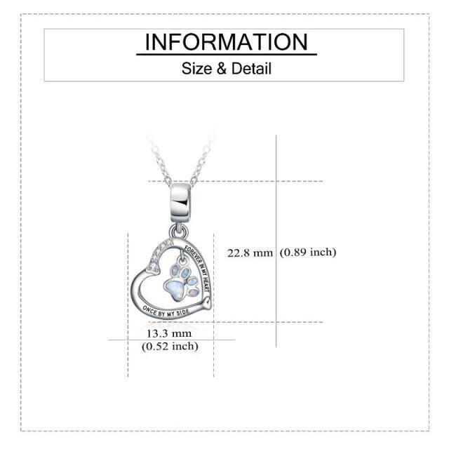 Sterling Silver Opal Paw & Heart Pendant Necklace with Engraved Word-4