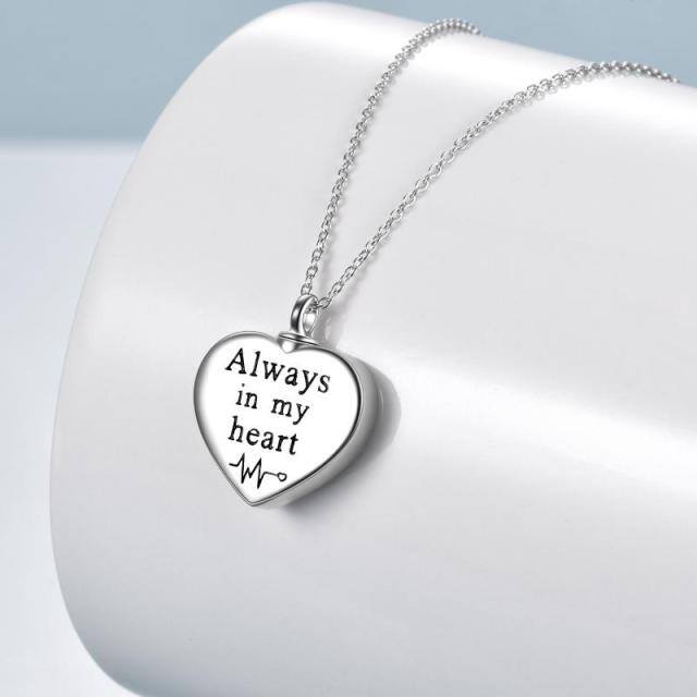 Sterling Silver Two-tone Electrocardiogram & Heart Urn Necklace for Ashes with Engraved Word-2