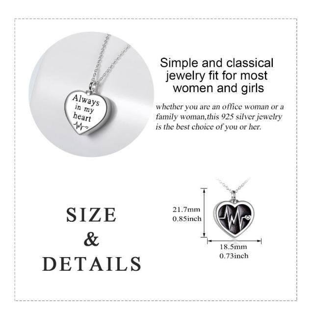 Sterling Silver Two-tone Electrocardiogram & Heart Urn Necklace for Ashes with Engraved Word-4
