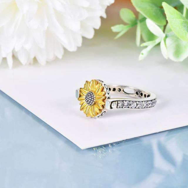 Sterling Silber zweifarbig Cubic Zirkonia Sonnenblume Anhänger Halskette-5