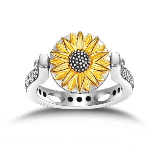 Sterling Silber zweifarbig Cubic Zirkonia Sonnenblume Anhänger Halskette-0