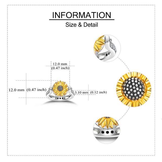 Sterling Silver Two-tone Cubic Zirconia Sunflower Pendant Necklace-6