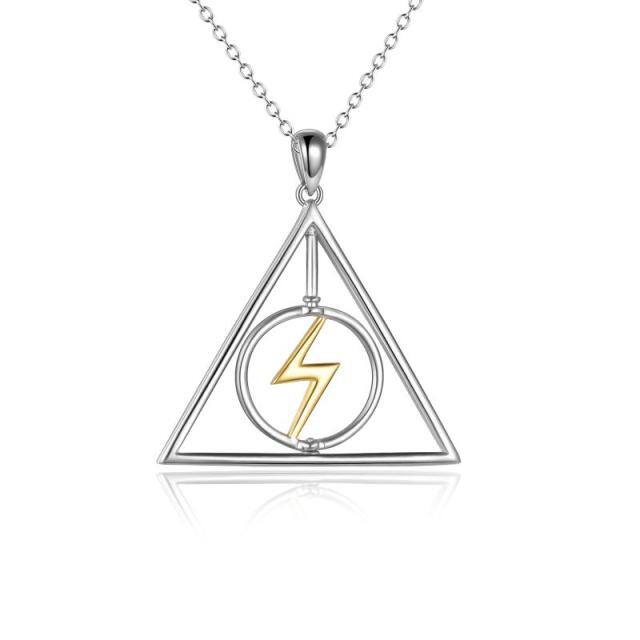 Sterling Silver Two-tone Lightning Pendant Necklace-5