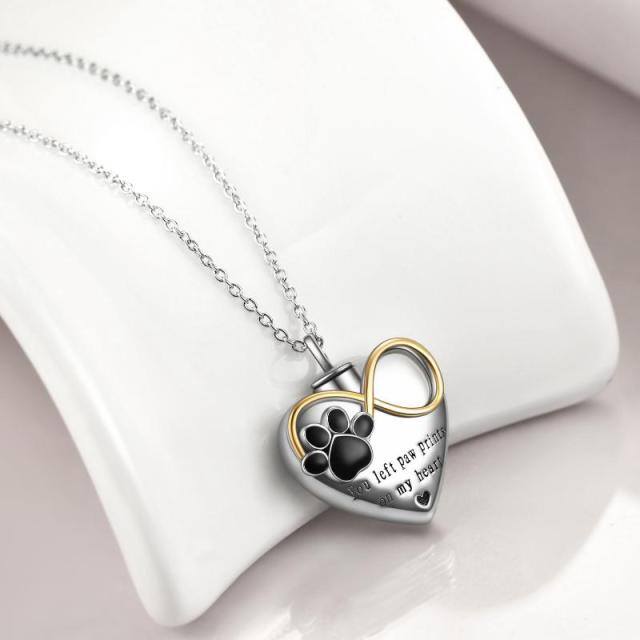 Sterling Silver Two-tone Paw & Heart & Infinity Symbol Urn Necklace for Ashes with Engraved Word-5