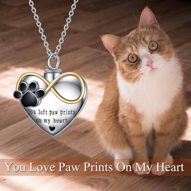 Sterling Silver Two-tone Paw & Heart & Infinity Symbol Urn Necklace for Ashes with Engraved Word-3