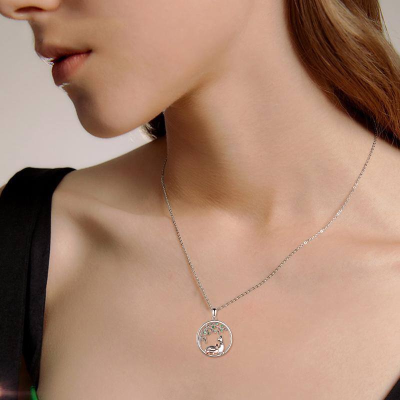 Sterling Silver Two-tone Circular Shaped Cubic Zirconia Alpaca Pendant Necklace-2