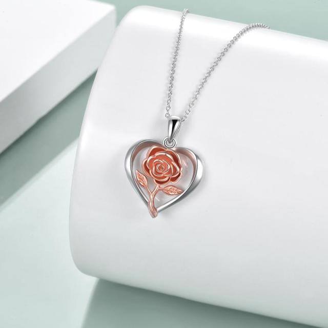 Sterling Silver Two-tone Rose Flower & Heart Urn Necklace for Ashes-3