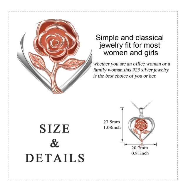 Collar Urna para Cenizas Flor Rosa y Corazón en Plata de Ley Bicolor-4