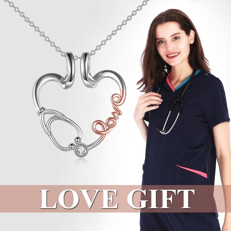 Collana con ciondolo a forma di cuore con elettrocardiogramma bicolore in argento sterling, con incisione per donna-5