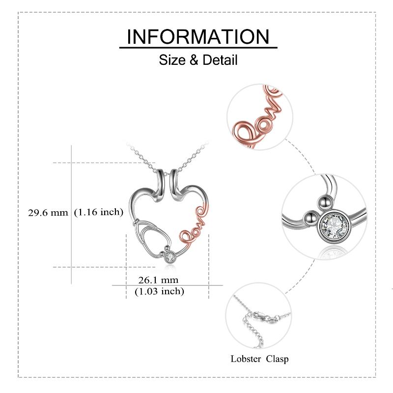 Collana con ciondolo a forma di cuore con elettrocardiogramma bicolore in argento sterling, con incisione per donna-4