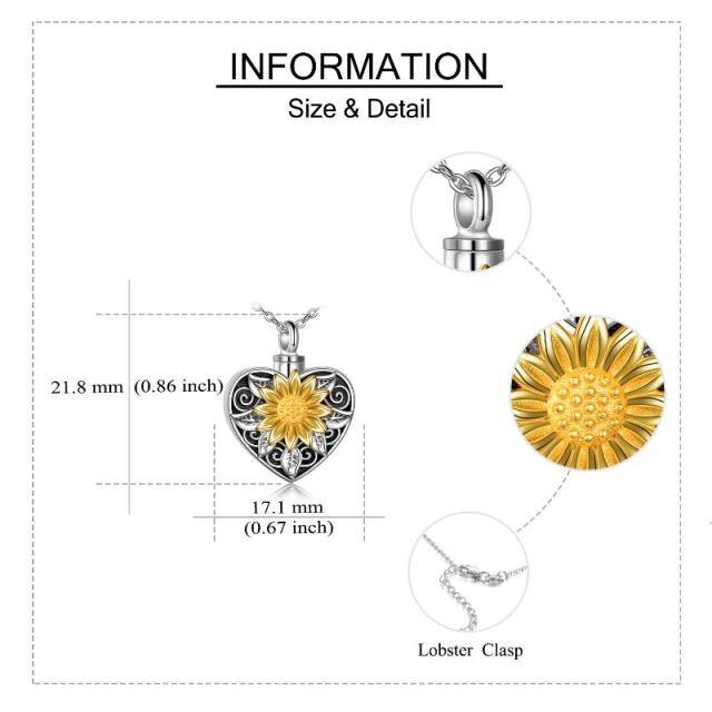 Sterling Silver Vintage Oxidized Sunflower & Heart Urn Necklace for Ashes-5