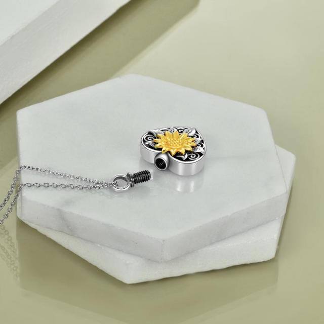 Collier en argent sterling pour cendres avec tournesol et coeur en forme d'urne-4