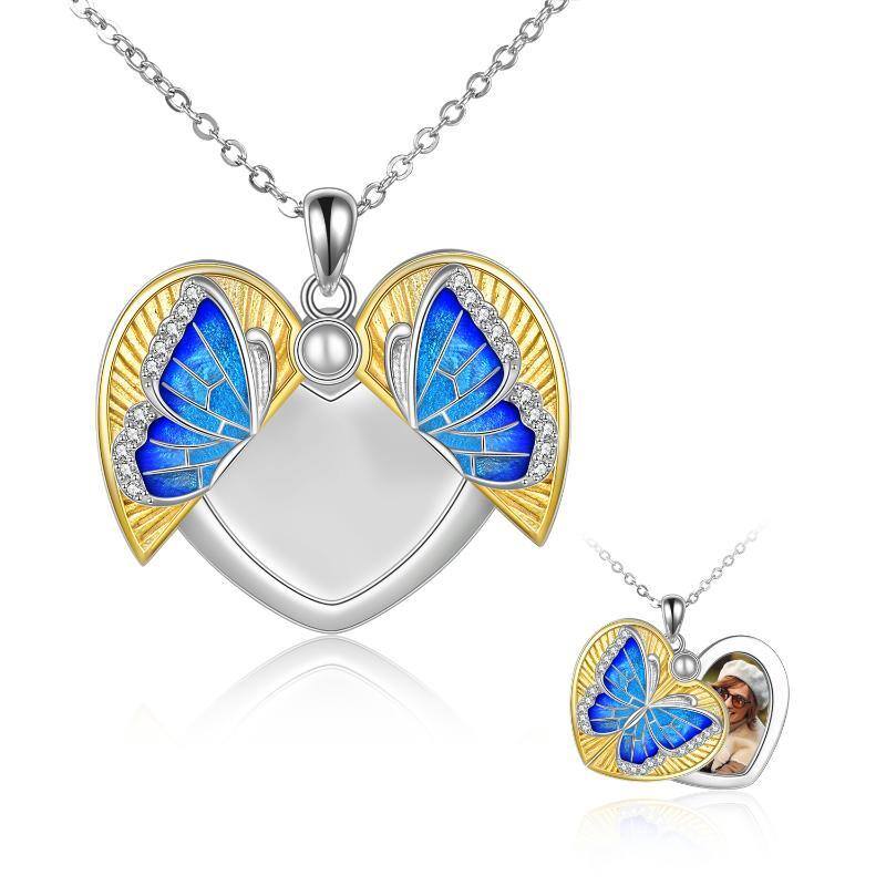 Collar Colgante Mariposa y Corazón en Plata de Ley con baño de Oro Amarillo-1