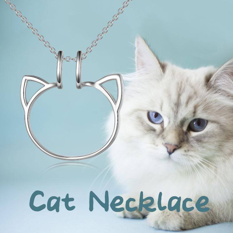 Sterling Silver Cat Ring Holder Pendant Necklace-6