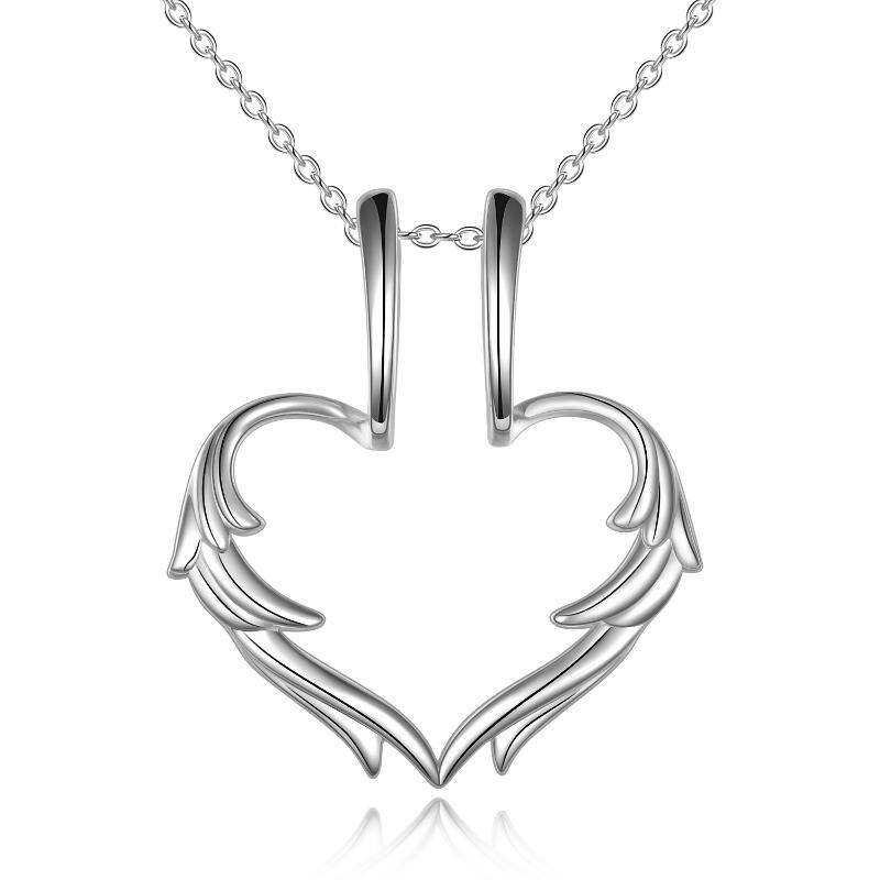 Sterling Silver Heart & Angel Wing Ring Holder Pendant Necklace-1
