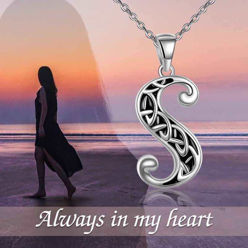 Sterling Silver Celtic Knot Urn Necklace for Ashes with Initial Letter S-6