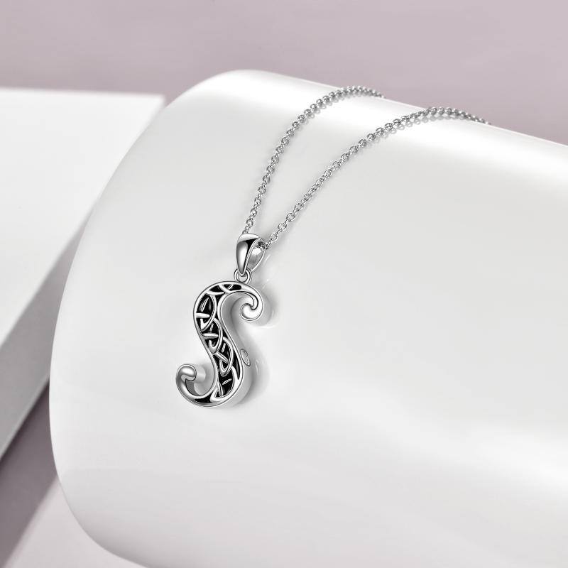 Sterling Silver Celtic Knot Urn Necklace for Ashes with Initial Letter S-3