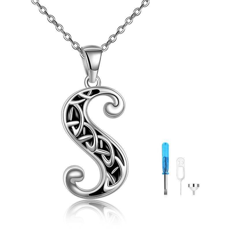 Sterling Silver Celtic Knot Urn Necklace for Ashes with Initial Letter S-1