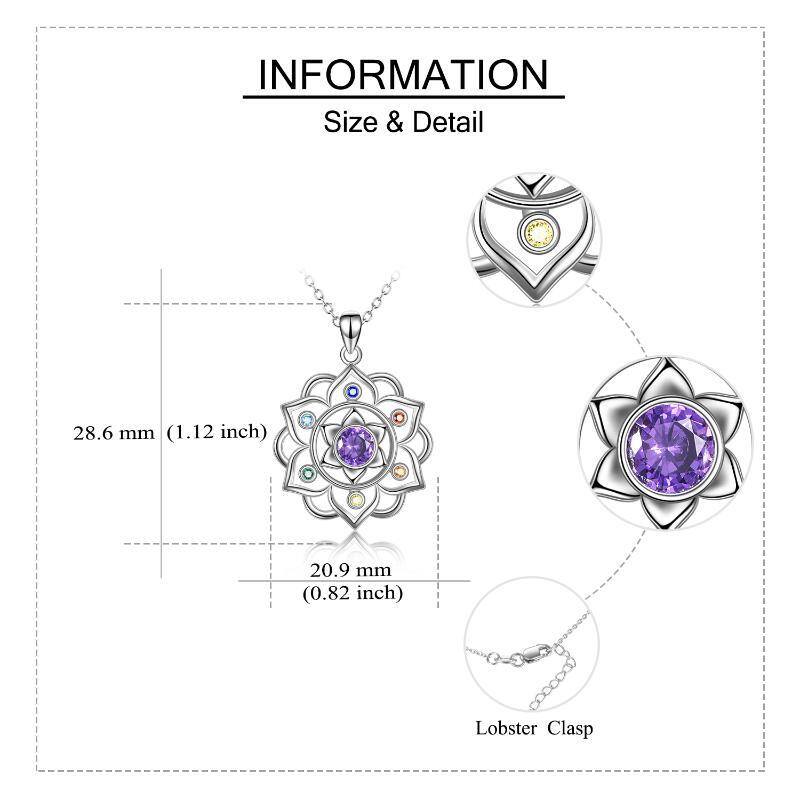 Collar de plata de ley con colgante de loto y chakras de circonita cúbica-6