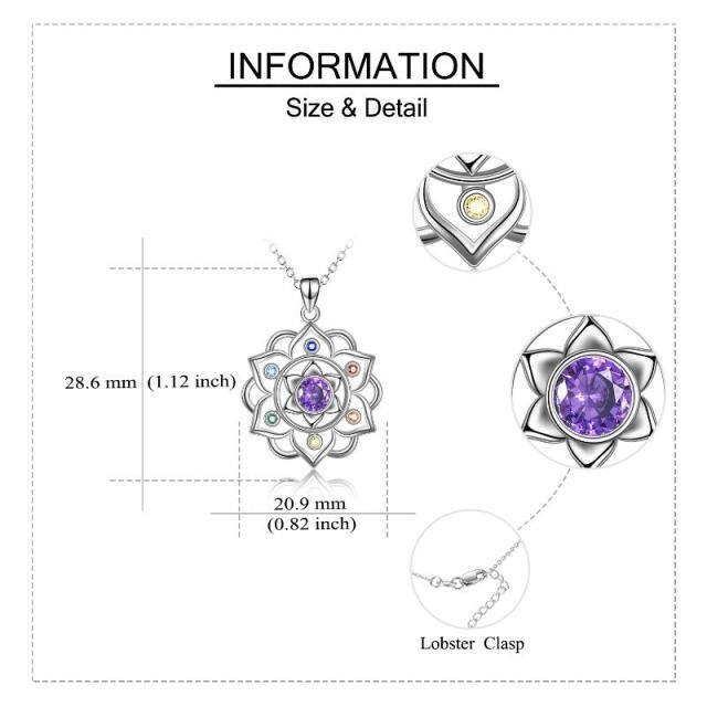 Sterling Silver Cubic Zirconia Lotus & Chakras Pendant Necklace-5
