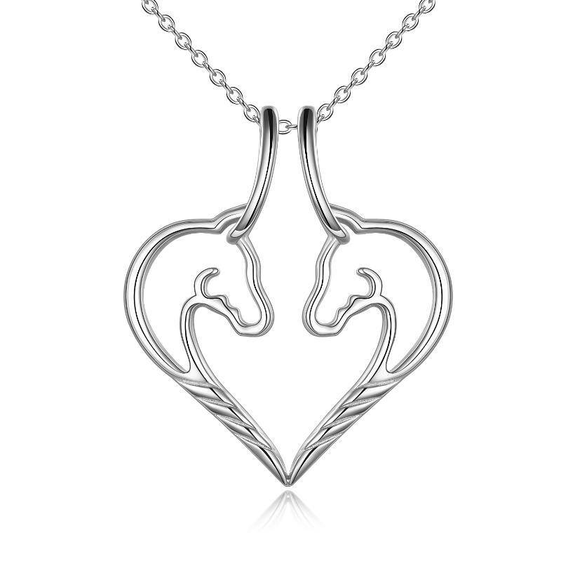Sterling Silver Horse Heart Shaped Ring Holder Pendant Necklace-1