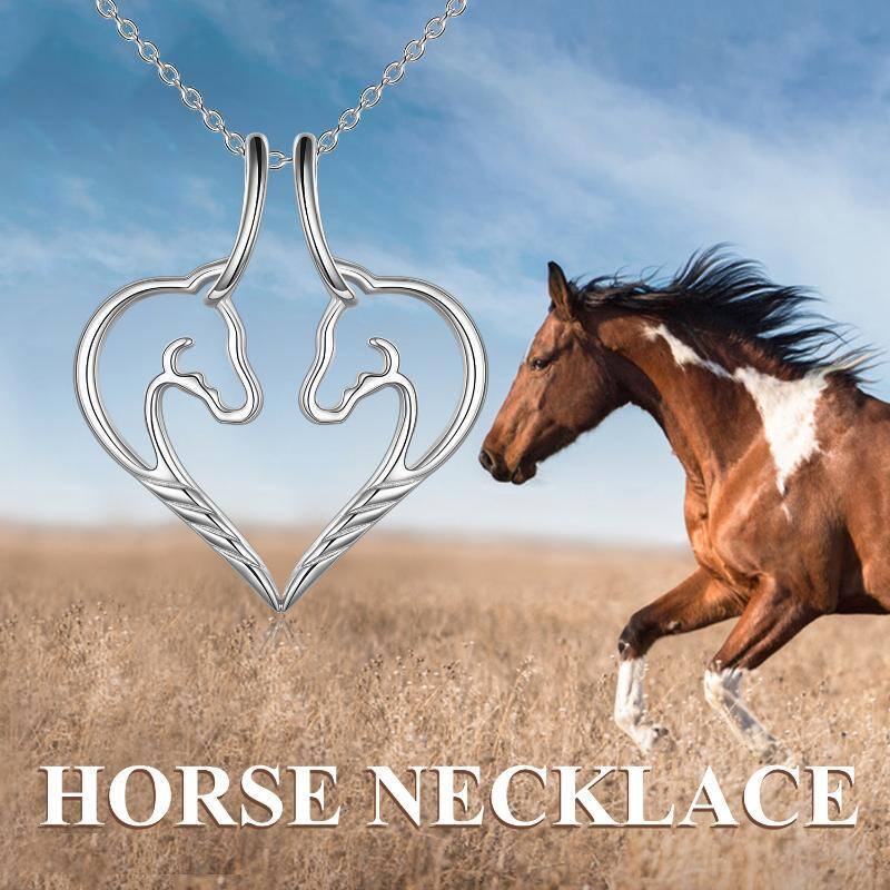 Collar de plata de ley con colgante en forma de corazón de caballo para anillos-6
